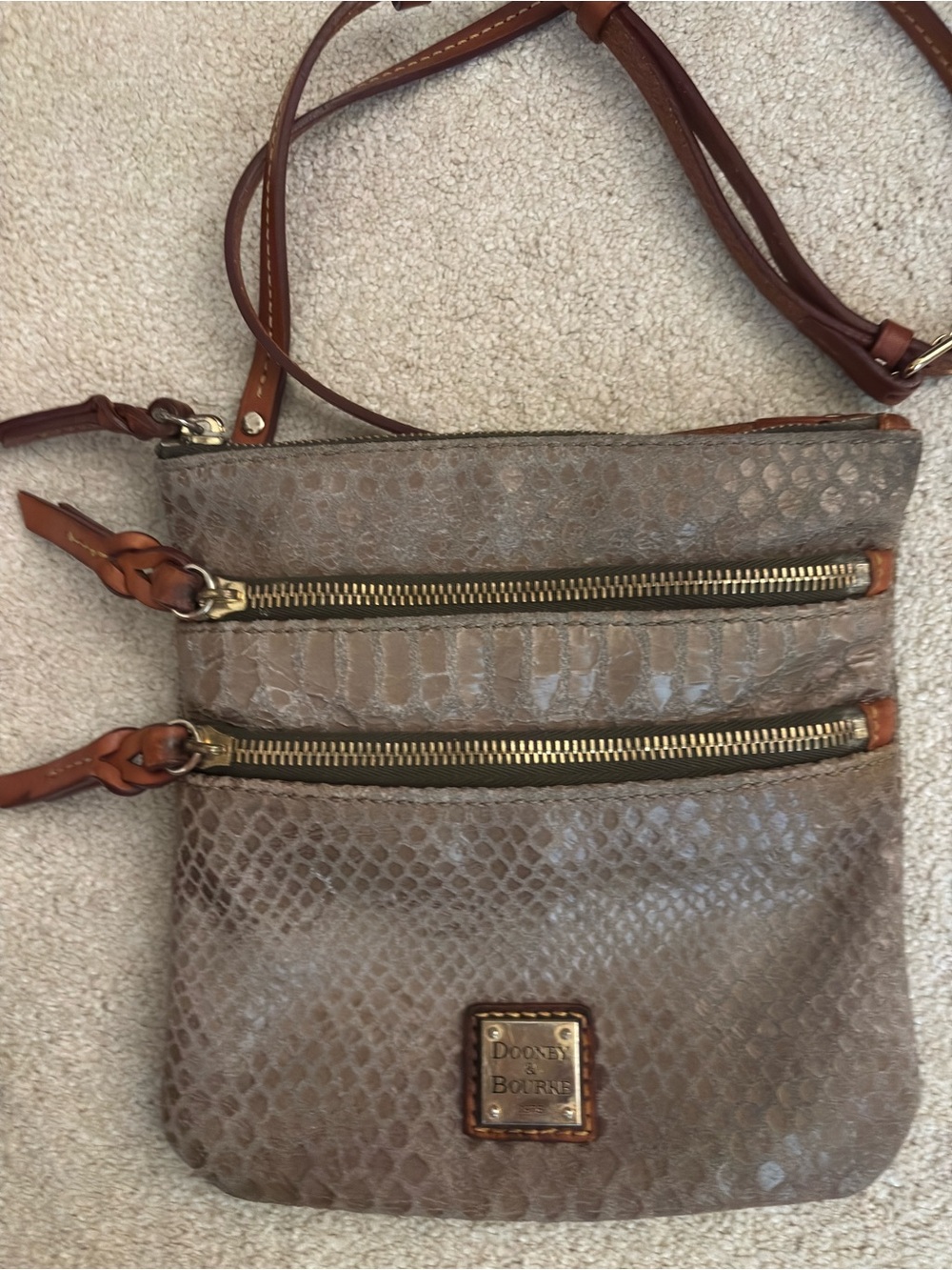 Dooney & Bourke Brown Snake-Embossed Crossbody with Leather Trim